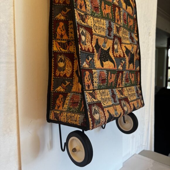 Scottie Tapestry Rolling Travel Collapsible Bag on Wheels Vtg Portable Travel To - Picture 6 of 16